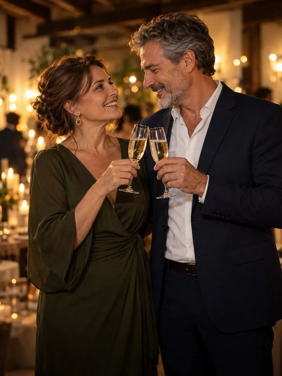Pareja brindando con copas de champagne